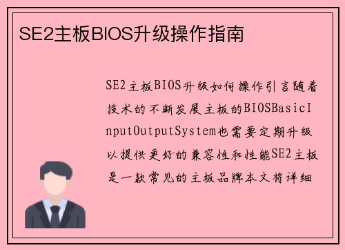 SE2主板BIOS升级操作指南