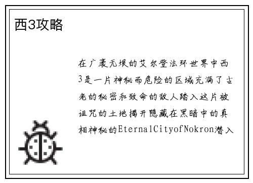 西3攻略